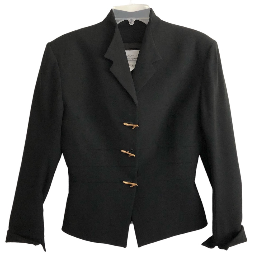 Vintage French Designer Myrene De Premonville Black Fitted Bamboo Blazer 38 EUC